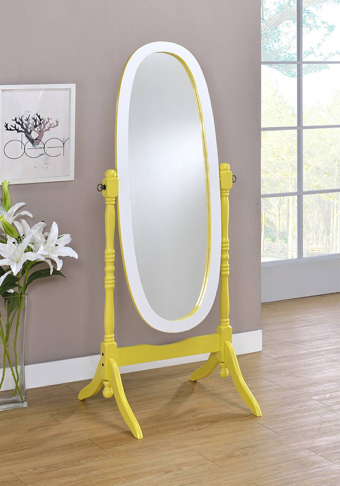 59.25" In Oval Cheval Standing Mirror Yellow/white