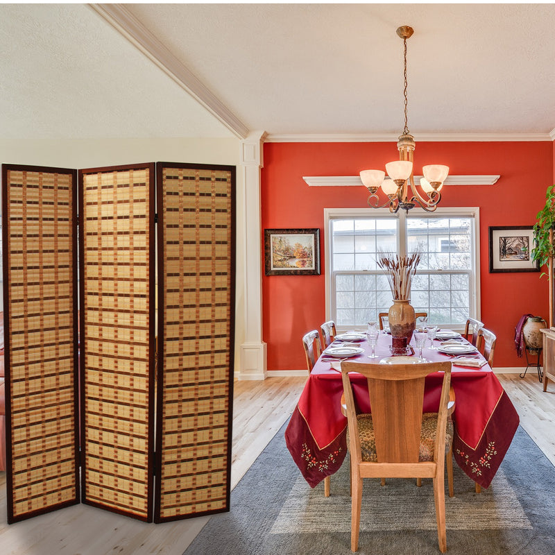 70.25" In Two Tone Bamboo 3-panel Walnut Room Divider-zoom-