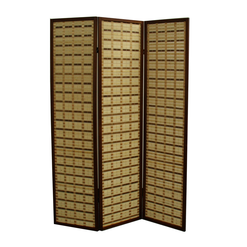 70.25" In Two Tone Bamboo 3-panel Walnut Room Divider-zoom-1
