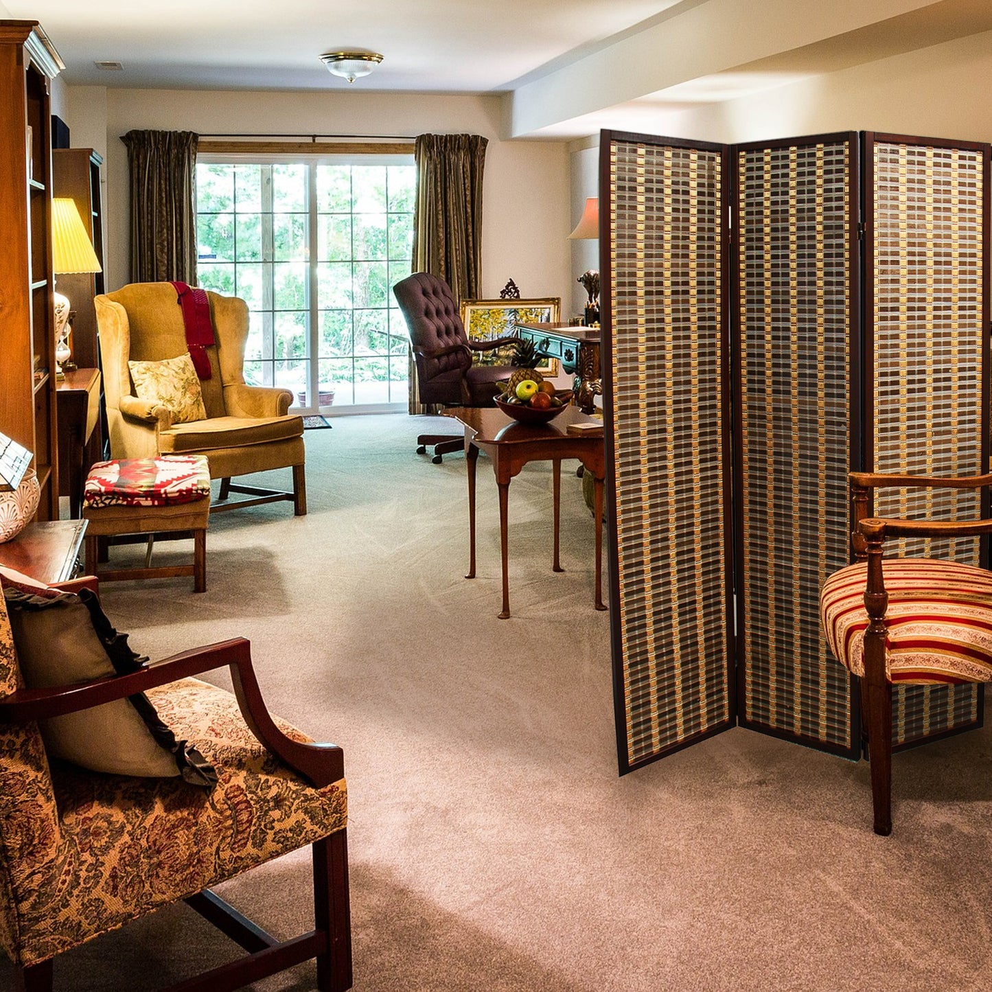 70.25" In Bamboo 3-panel Dark Walnut Room Divider