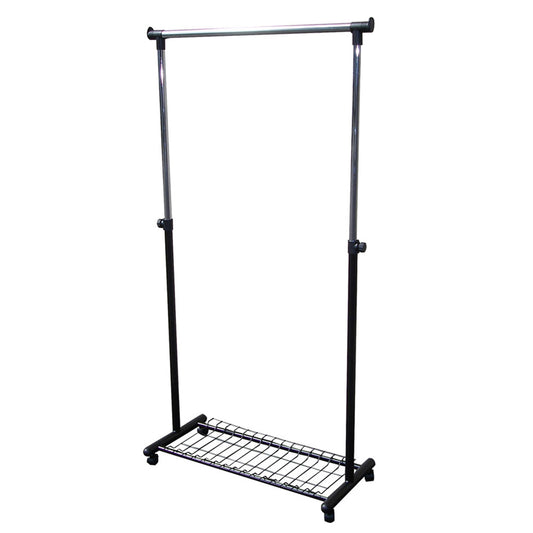 68" Coat Hanger Rack W/ Wheels Silver Chrome/black