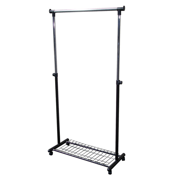 68 Coat Hanger Rack W/ Wheels Silver Chrome/black