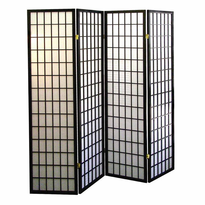 70" In 4-panel Window Pane Shoji Room Divider Black-zoom-1