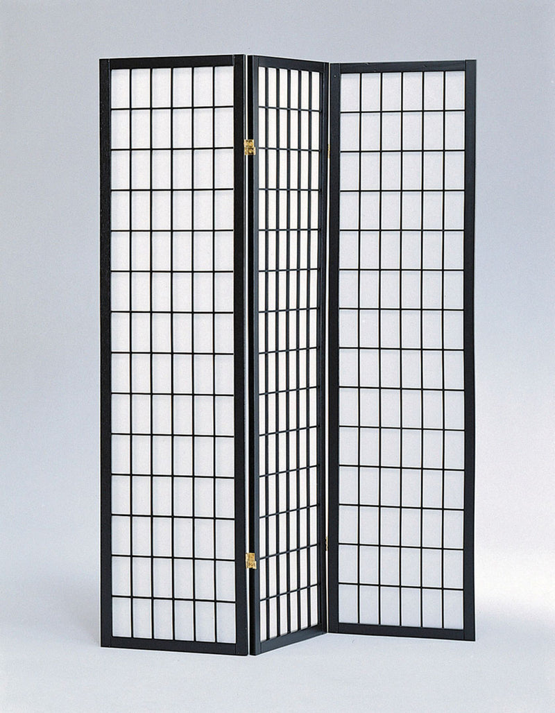 70" In 3-panel Window Pane Shoji Room Divider Black-zoom-