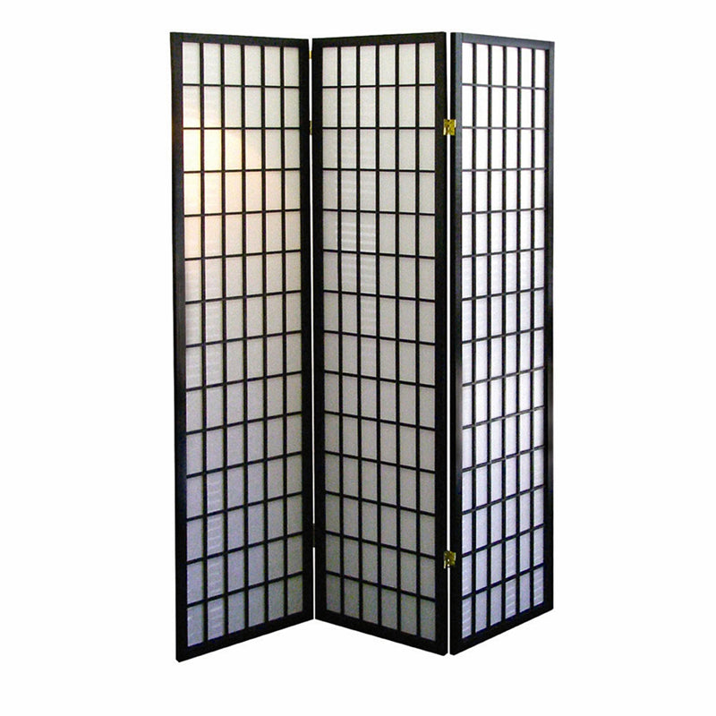 70" In 3-panel Window Pane Shoji Room Divider Black