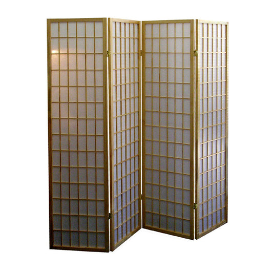 70" In 4-panel Window Pane Shoji Room Divider Natural