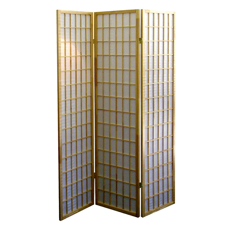 70" In 3-panel Window Pane Shoji Room Divider Natural