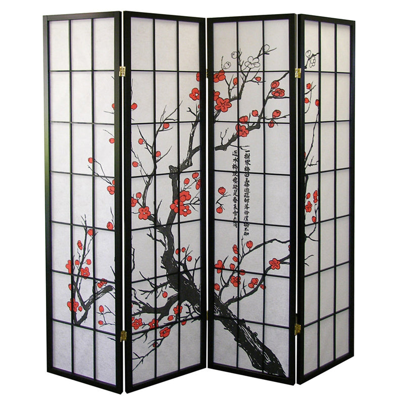 70" In Plum Blossom Floral 4-panel Room Divider-zoom-1