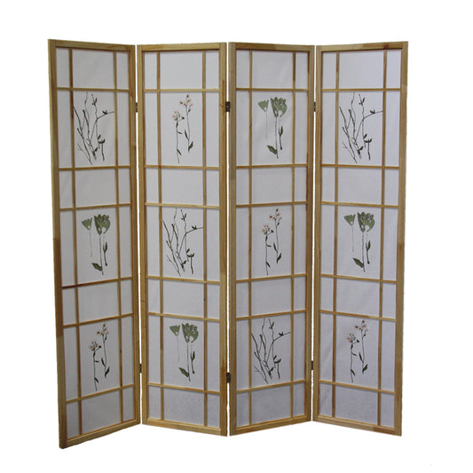 70" In Herbal Floral Decorative Print 4-panel Room Divider Natural