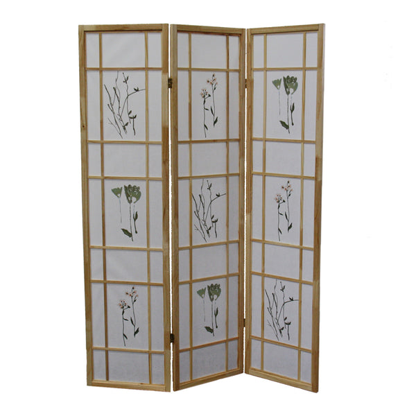 70 In Herbal Floral Decorative Print 3-panel Room Divider Natural