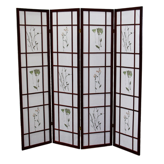 70" In Herbal Floral Decorative Print 4-panel Room Divider Cherry