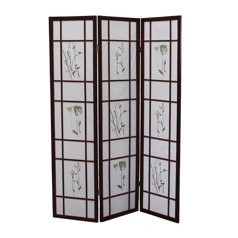 70" In Herbal Floral Decorative Print 3-panel Room Divider Cherry-zoom-1