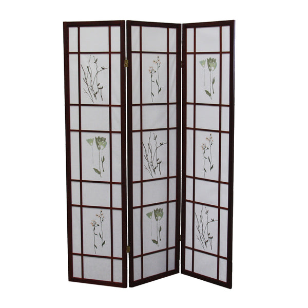 70 In Herbal Floral Decorative Print 3-panel Room Divider Cherry