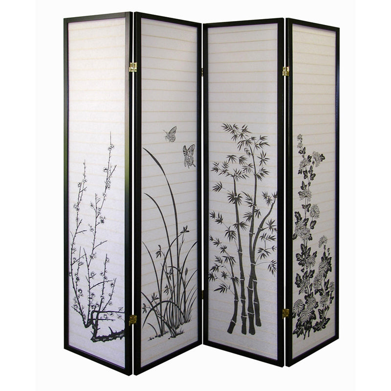 70" In Bamboo Floral 4-panel Room Divider