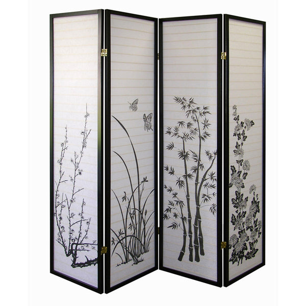 70 In Bamboo Floral 4-panel Room Divider