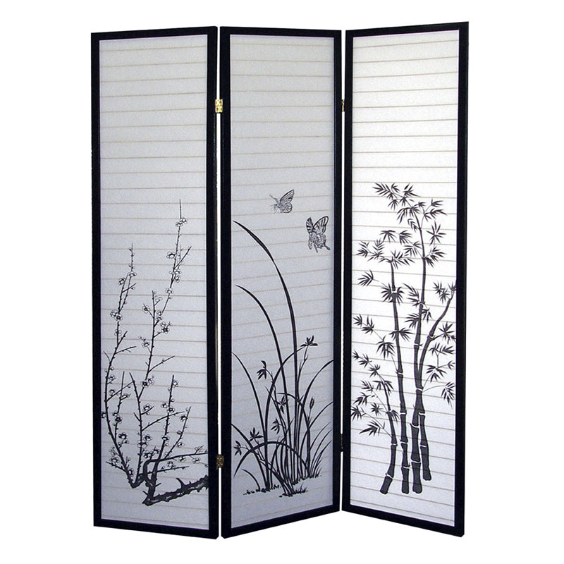 70" In Bamboo Floral 3-panel Room Divider