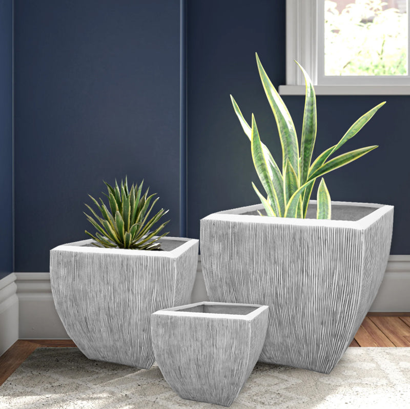 Square Ribbed Flower Pot-zoom-