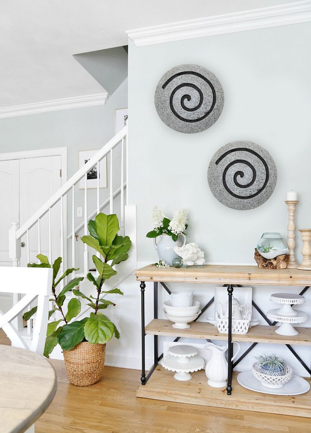 Sandstone Fine Polished Round Wall Decor W/Glass Pieces, Circle Design 14 X 2-zoom-2