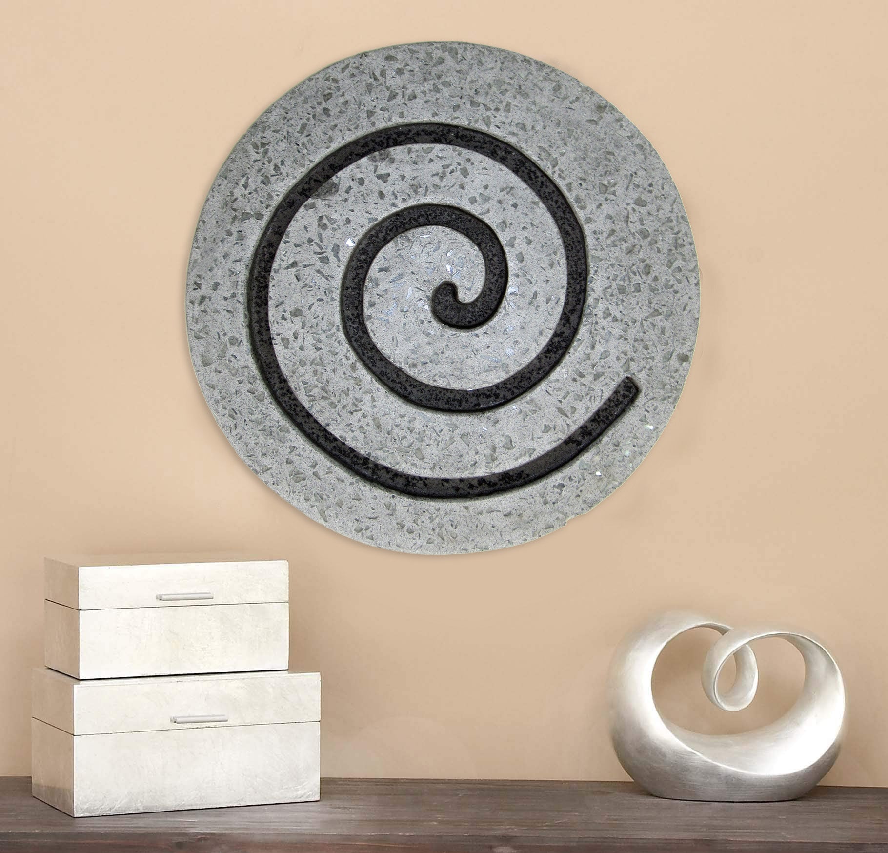 Sandstone Fine Polished Round Wall Decor W/Glass Pieces, Circle Design 19 X 2.5-zoom-3
