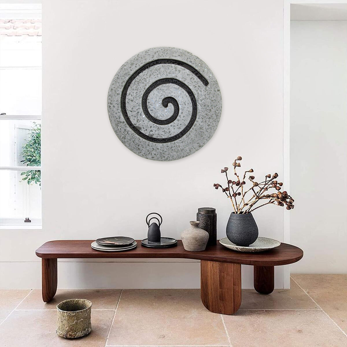 Sandstone Fine Polished Round Wall Decor W/Glass Pieces Circle Design 28 X 2.4-zoom-3