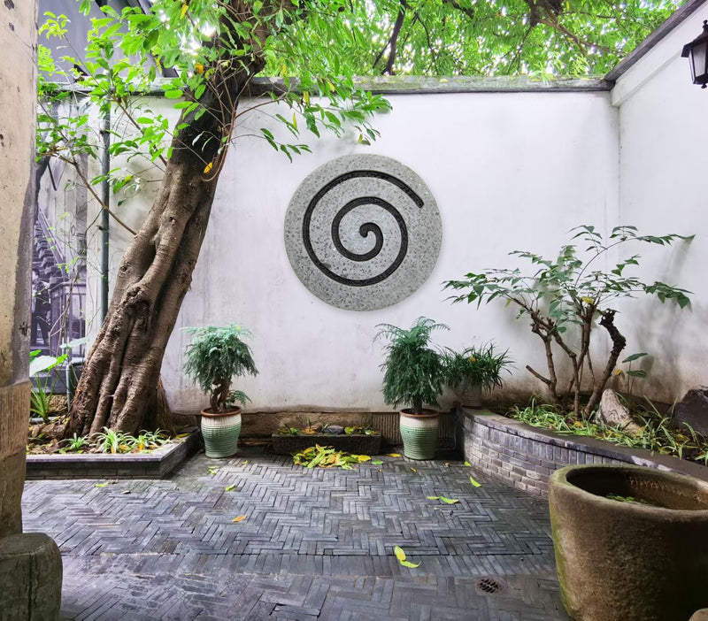 Sandstone Fine Polished Round Wall Decor W/Glass Pieces Circle Design 28 X 2.4-zoom-