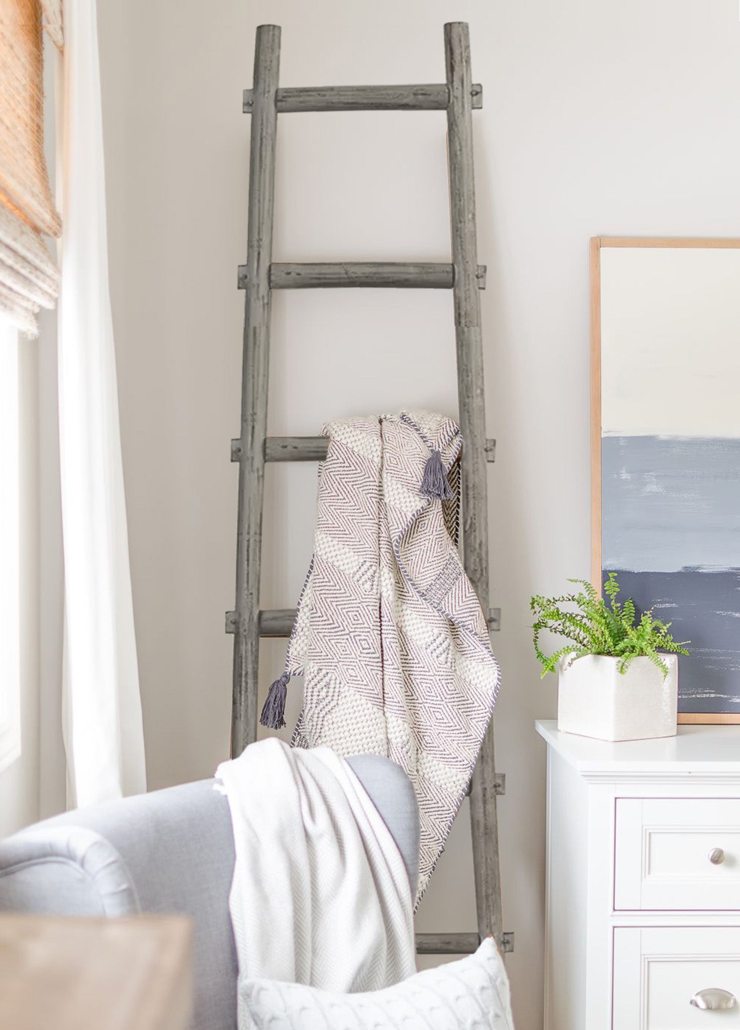 Screen Gems 6 Step Blankrock Decorative Wooden Ladder Grey-zoom-3