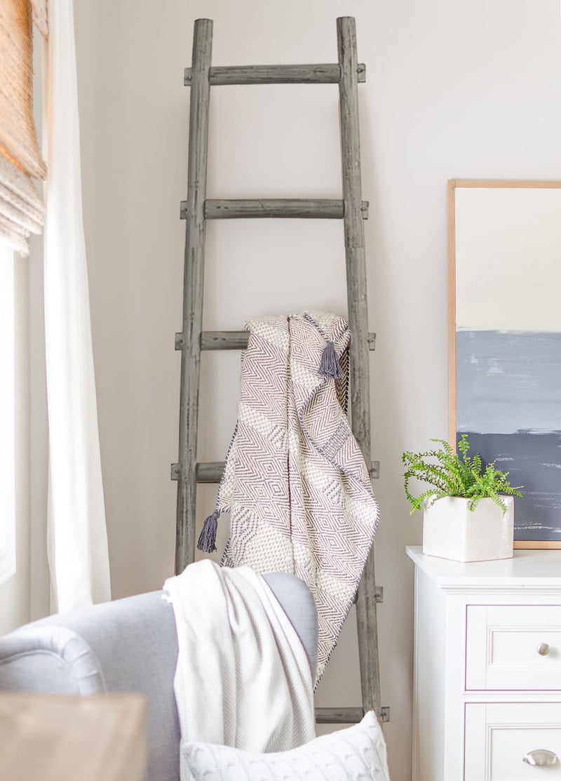 Screen Gems 6 Step Blankrock Decorative Wooden Ladder Grey-zoom-