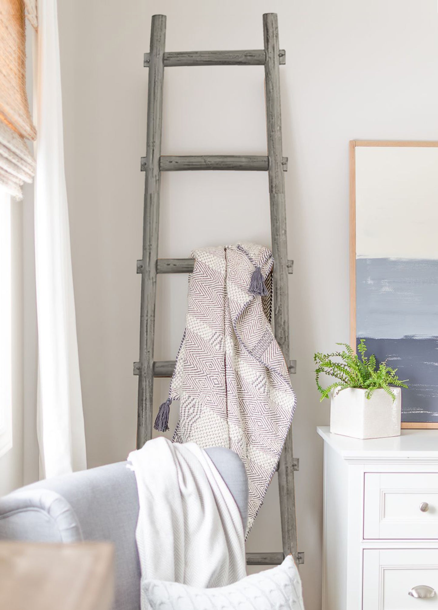 Screen Gems 6 Step Blankrock Decorative Wooden Ladder Grey