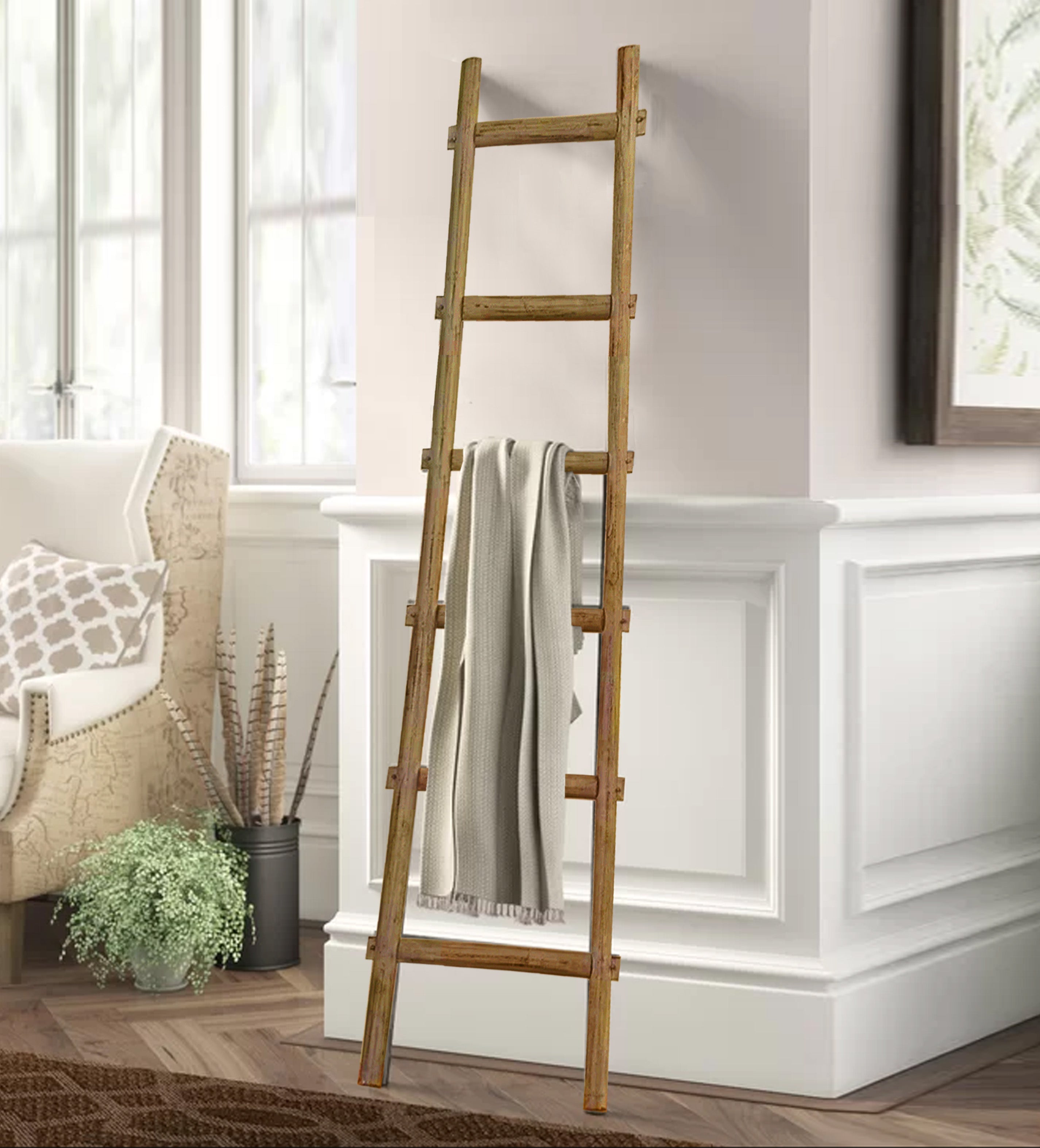 Screen Gems 6 Step Blankrock Decorative Wooden Ladder Brown-zoom-4