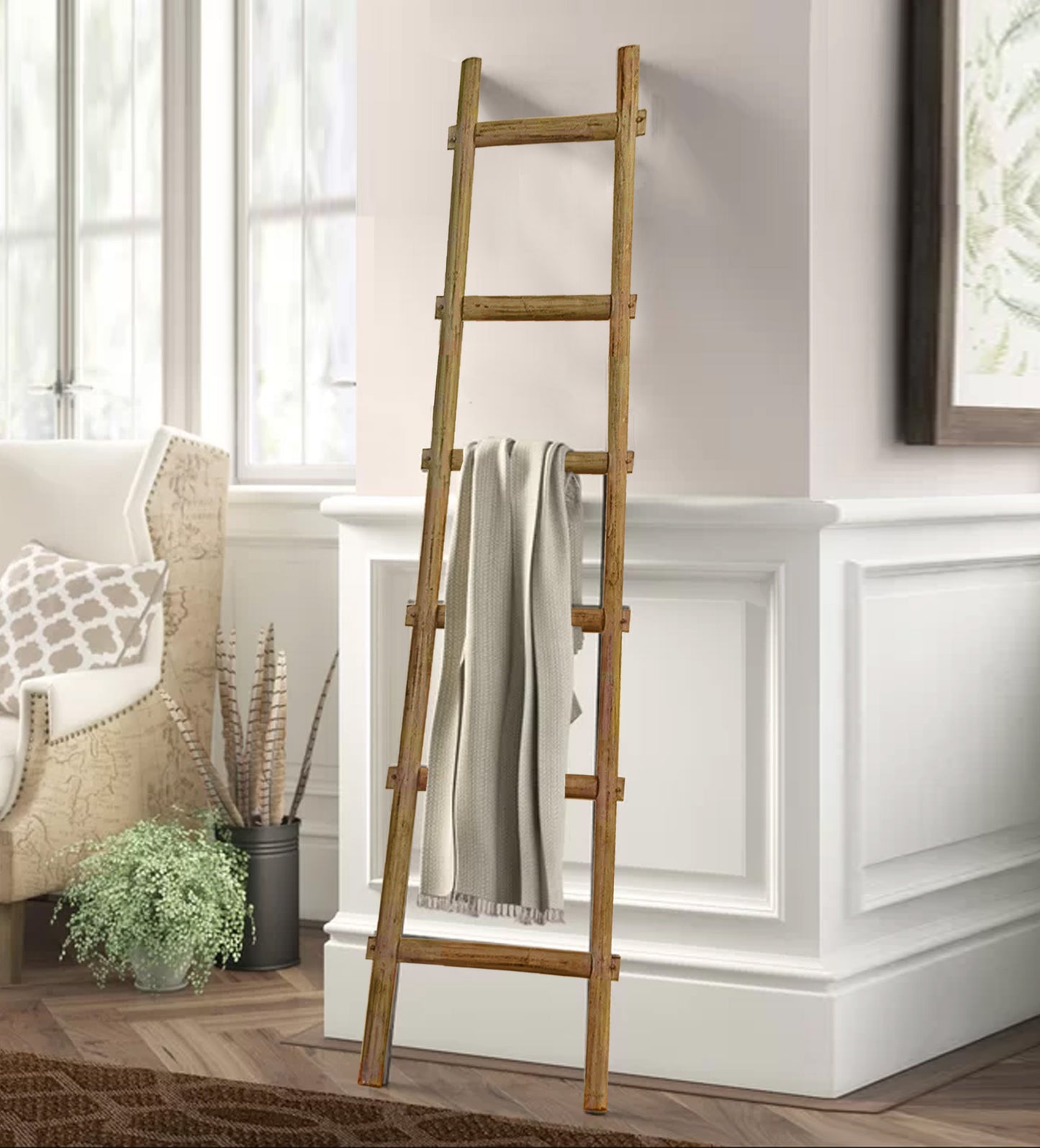 Screen Gems 6 Step Blankrock Decorative Wooden Ladder Brown