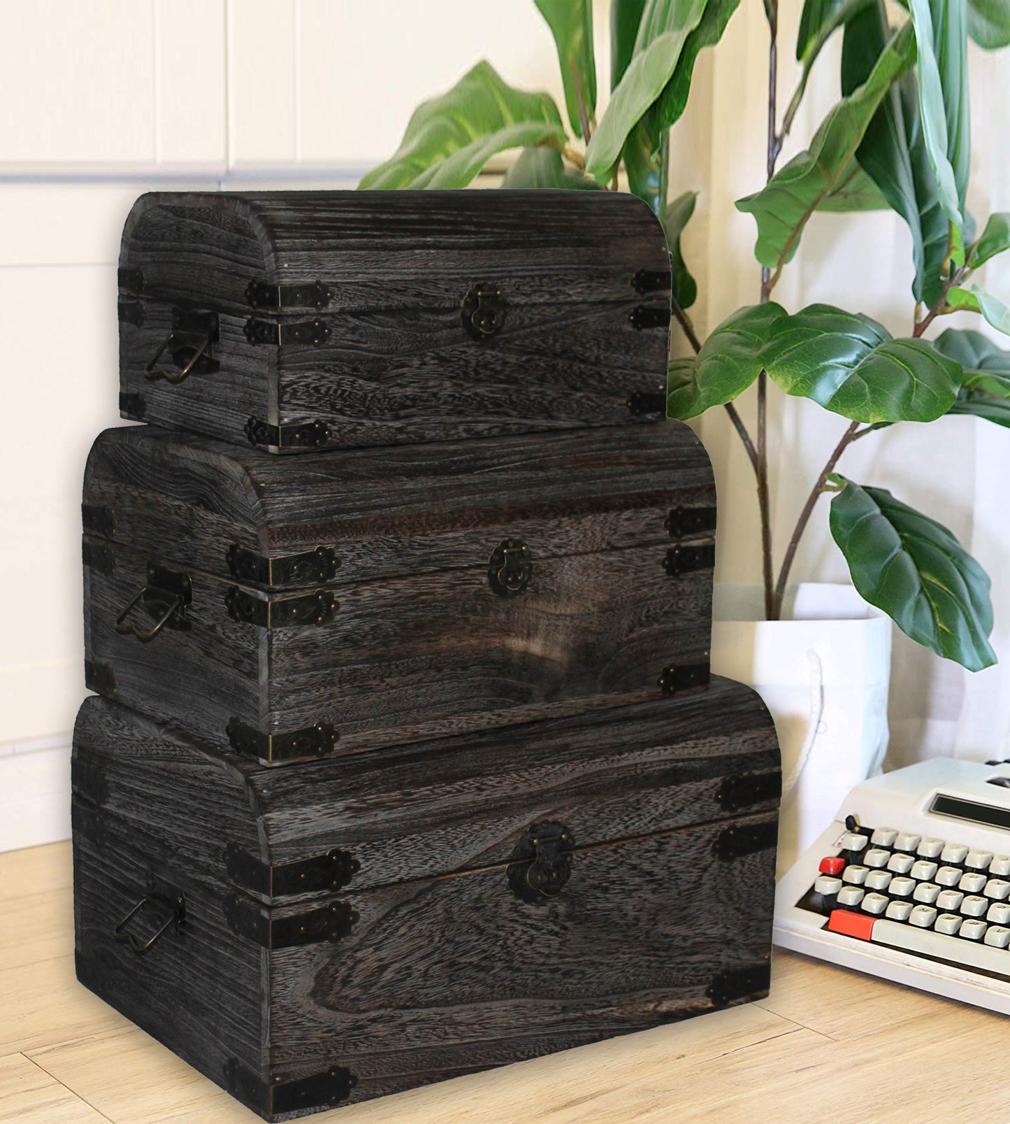 S/3 Box Middle Century Style Wooden Storage Boxes