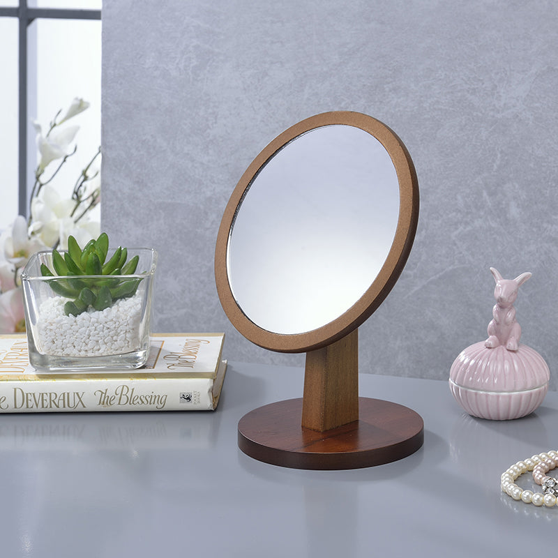9.5 In Round Walnut Mirror On A Pedestal-zoom-2