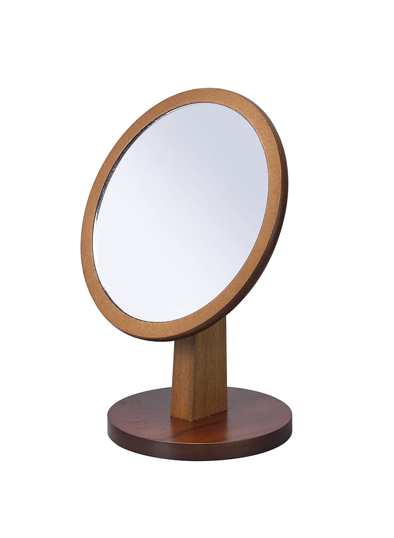 9.5 In Round Walnut Mirror On A Pedestal