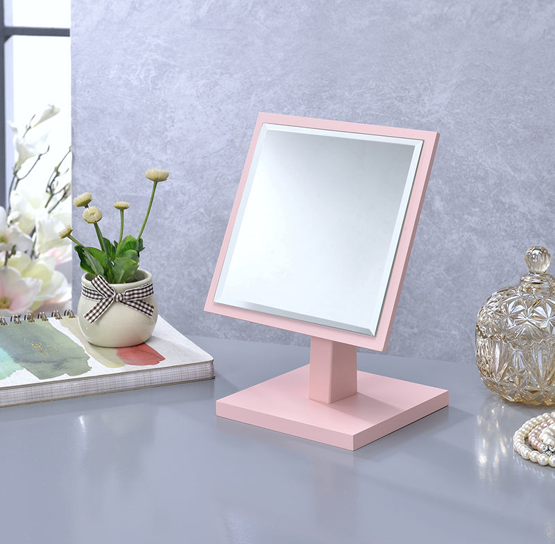 9.25 In Square Pastel Pink Bevelled Mirror On A Pedestal