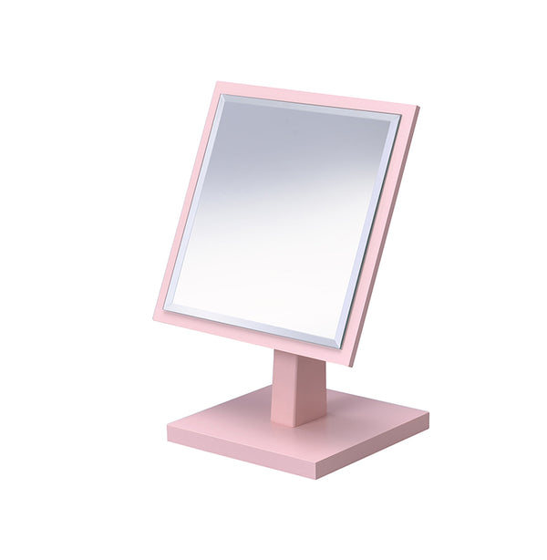 9.25 In Square Pastel Pink Bevelled Mirror On A Pedestal