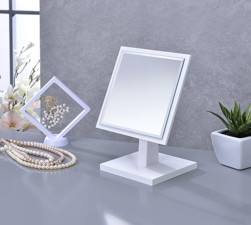 9.25 In Square White Bevelled Mirror On A Pedestal