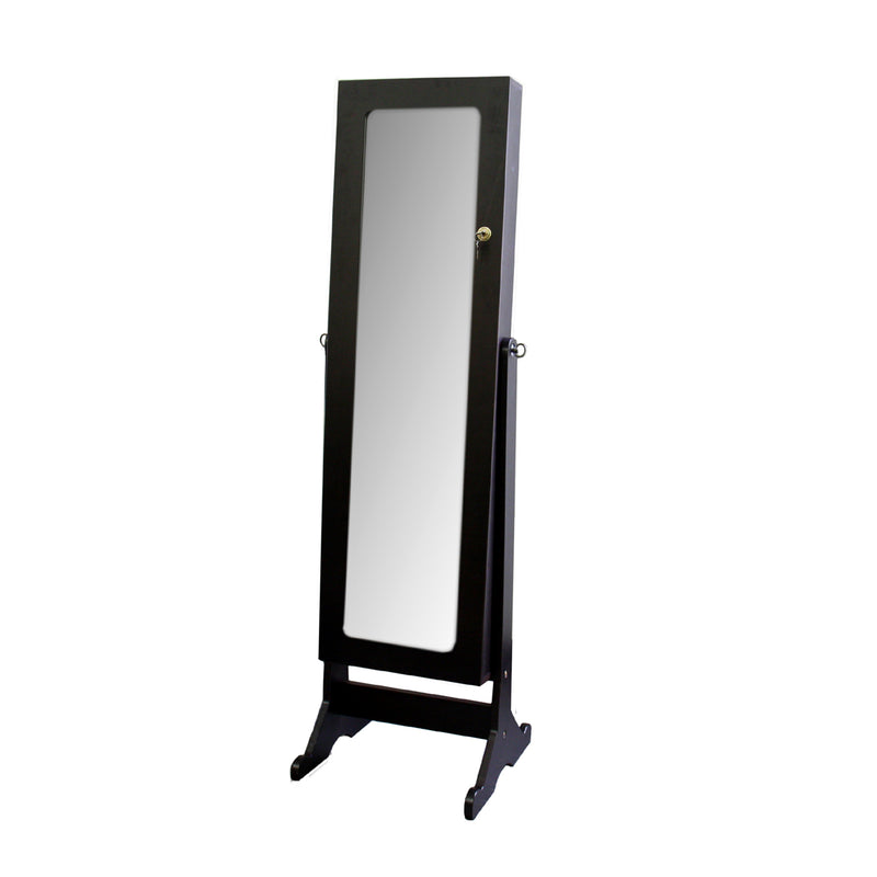 57" In Standing Jewelry Storage Mirror W/Key Lock Dark Cherry-zoom-