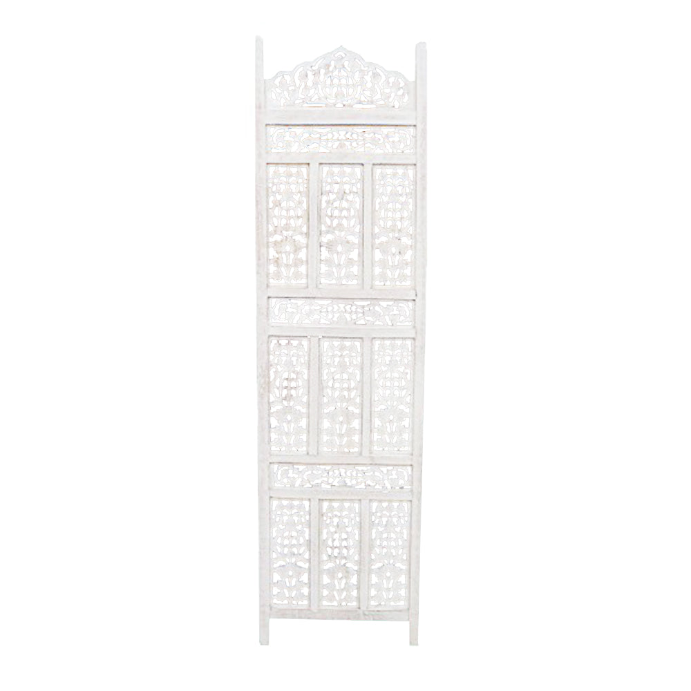 Aesthetically Carved 4 Panel Wooden Partition Screen/Room Divider, Distressed White-zoom-3