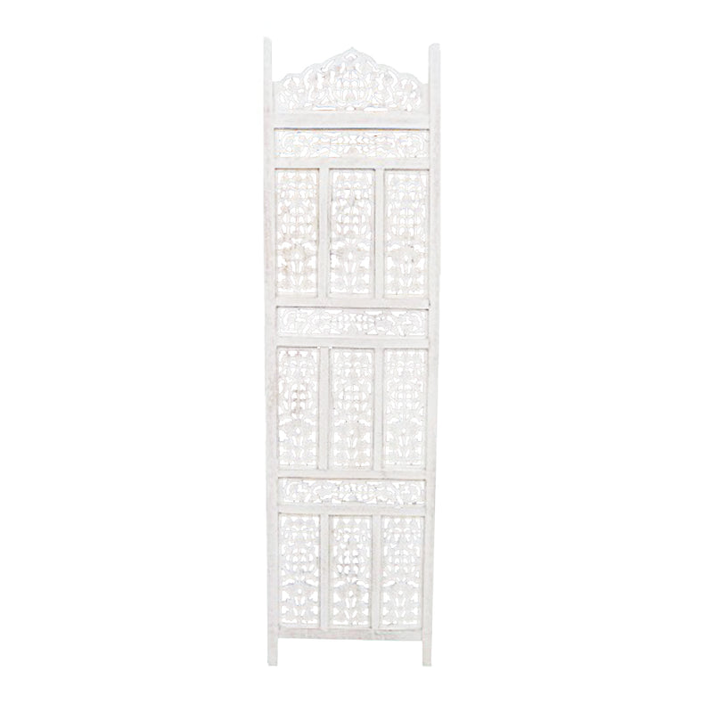 Aesthetically Carved 4 Panel Wooden Partition Screen/Room Divider, Distressed White-zoom-