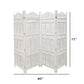 Aesthetically Carved 4 Panel Wooden Partition Screen/Room Divider, Distressed White