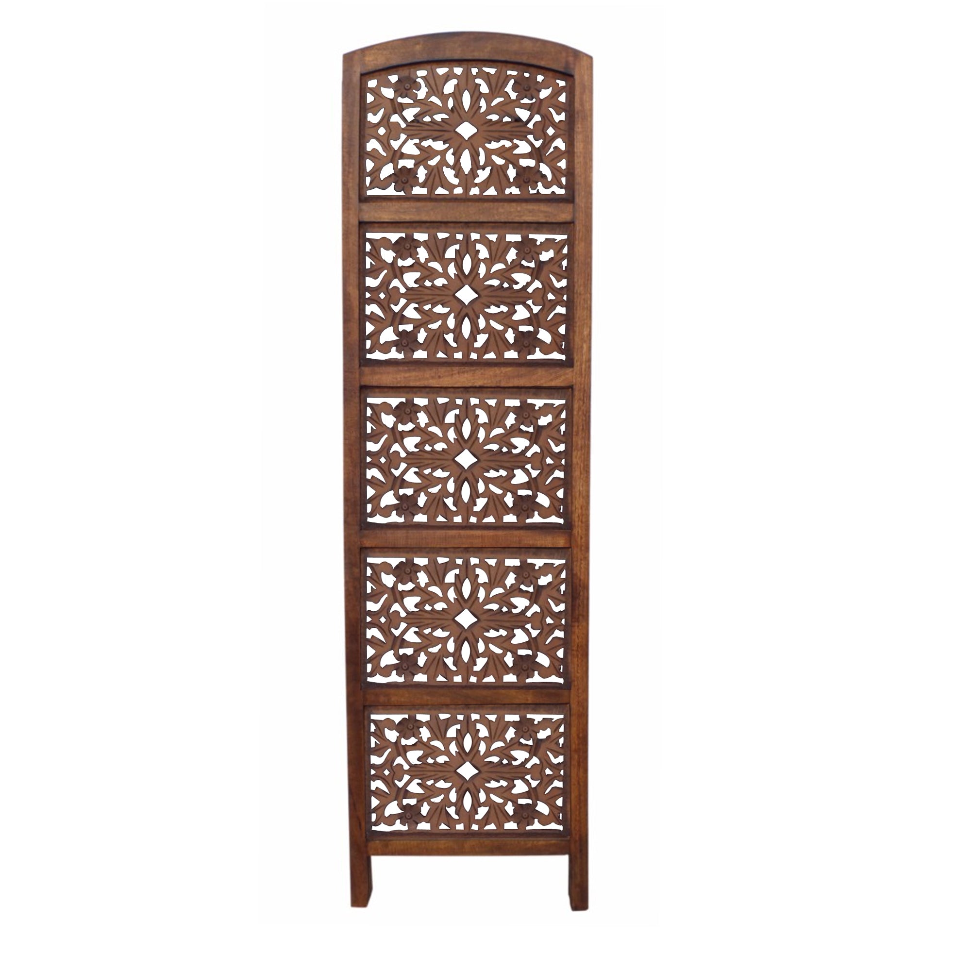 The Urban Port Handmade Foldable 4 Panel Wooden Partition Screen Room Divider, Brown-zoom-2