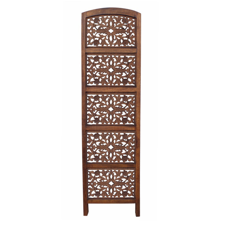 The Urban Port Handmade Foldable 4 Panel Wooden Partition Screen Room Divider, Brown-zoom-