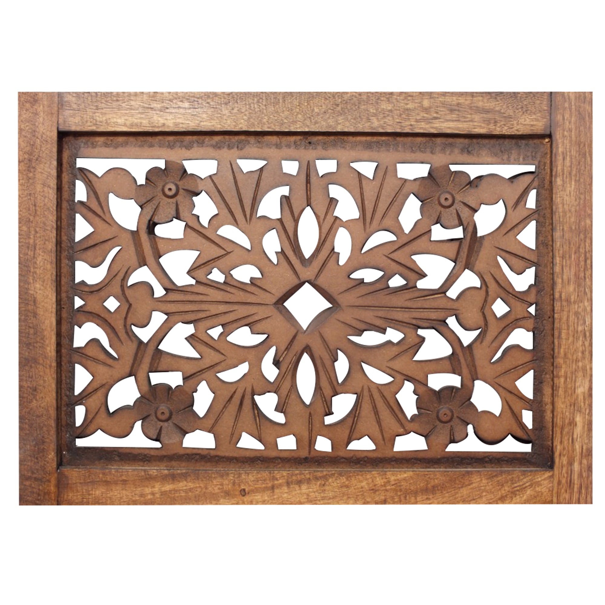 The Urban Port Handmade Foldable 4 Panel Wooden Partition Screen Room Divider, Brown-zoom-3