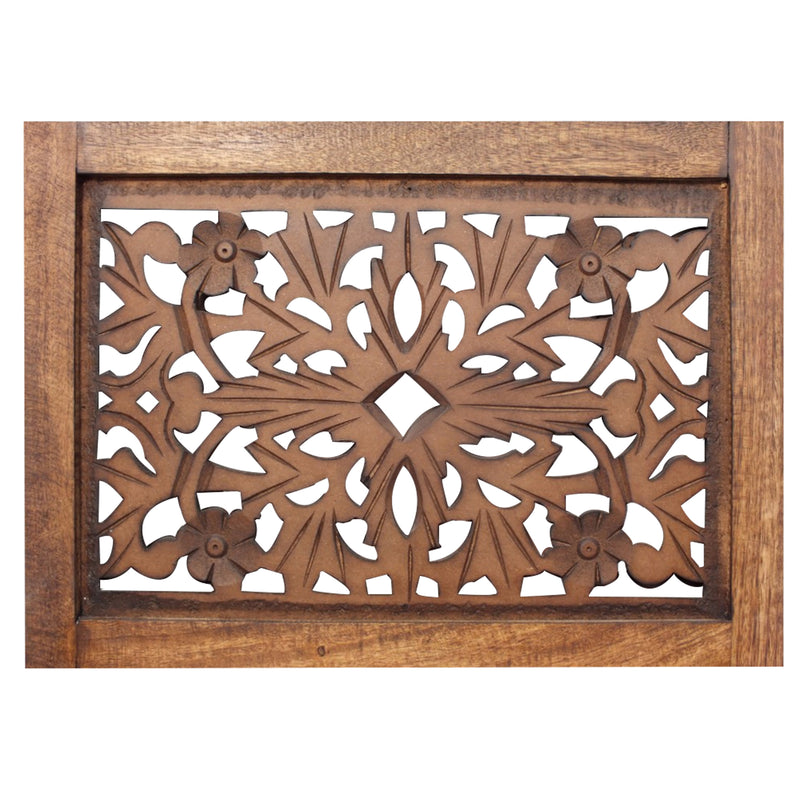 The Urban Port Handmade Foldable 4 Panel Wooden Partition Screen Room Divider, Brown-zoom-