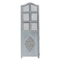 Three Panel Wooden Room Divider with Traditional Carvings and Cutouts, Blue