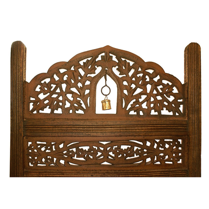 Handcrafted Wooden 4 Panel Room Divider Screen With Tiny Bells Reversible-zoom-