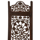 Handcrafted Wooden 4 Panel Room Divider Screen Featuring Lotus Pattern Reversible Brown