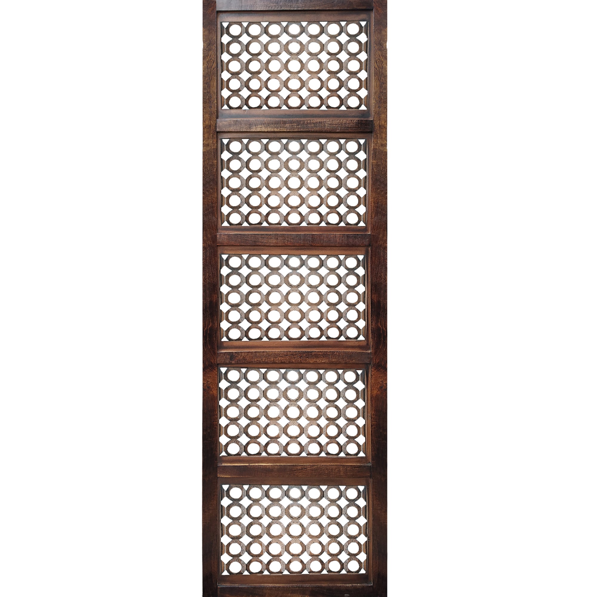 Decorative Mango Wood Wall Panel With See Through Circular Pattern Brown