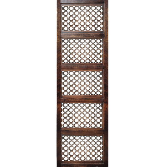 Decorative Mango Wood Wall Panel With See Through Circular Pattern Brown