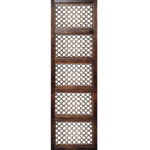Decorative Mango Wood Wall Panel With See Through Circular Pattern Brown